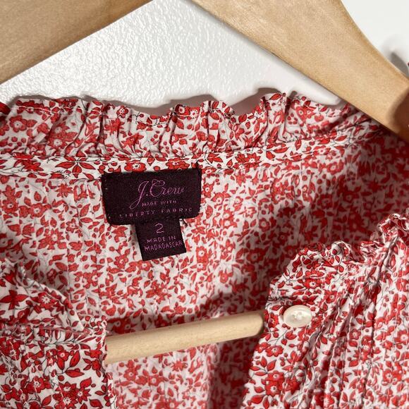 J. Crew Liberty Fabrics Chamomile Ruffle Neck Popover Top Womens 2 Red Floral - Picture 6 of 9